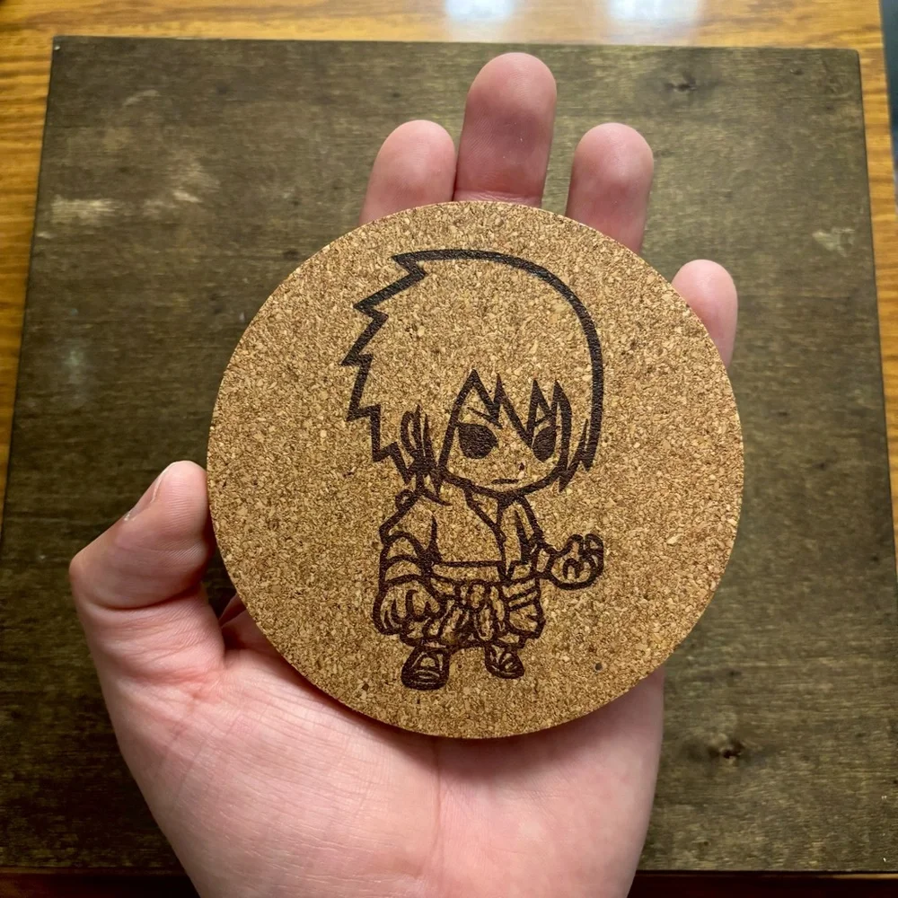 Naruto Sasuke Uchiha Chibi Style Laser Engraved Cork Coaster